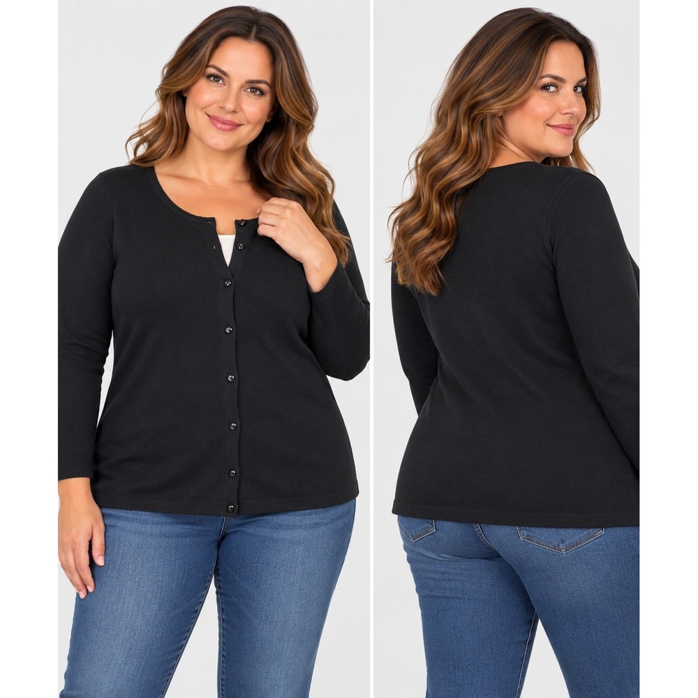 Jones New York Signature Black Button Front Cardigan Sweater 2X